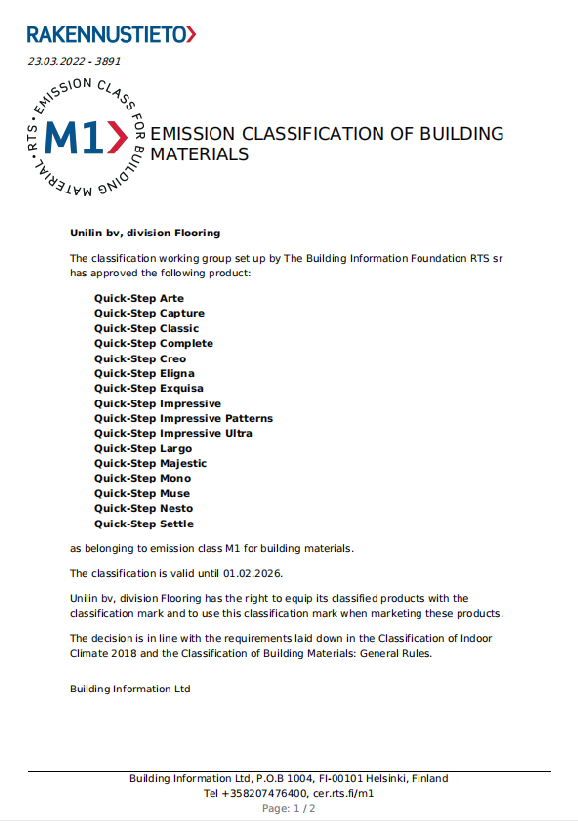 芬蘭M1認證(強化復(fù)合地板)